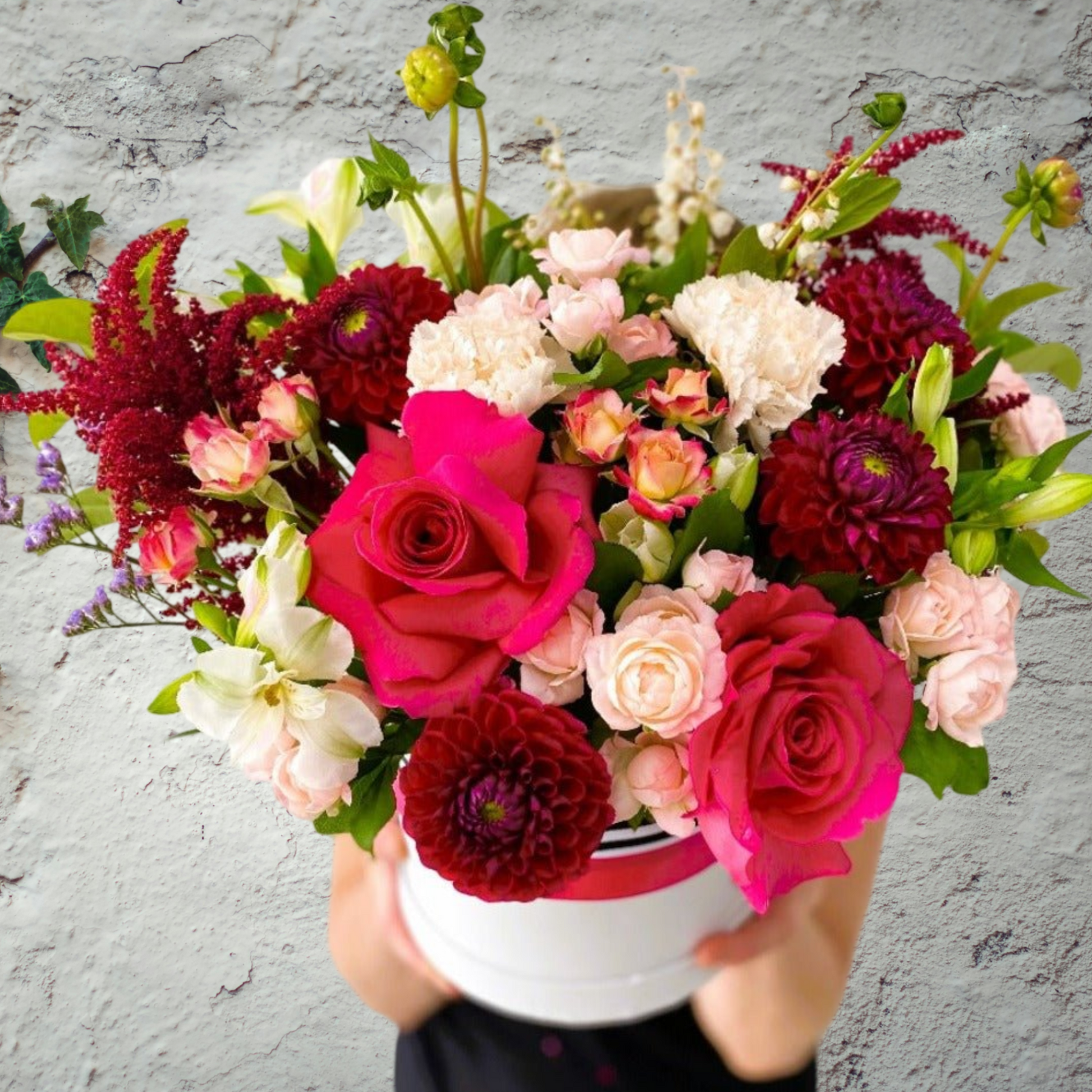 Seasonal Bright Flowers in Hat box